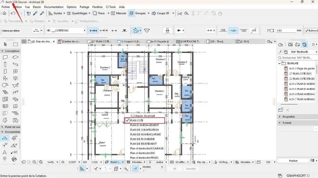 Capture ARCHICAD du plan côté du template