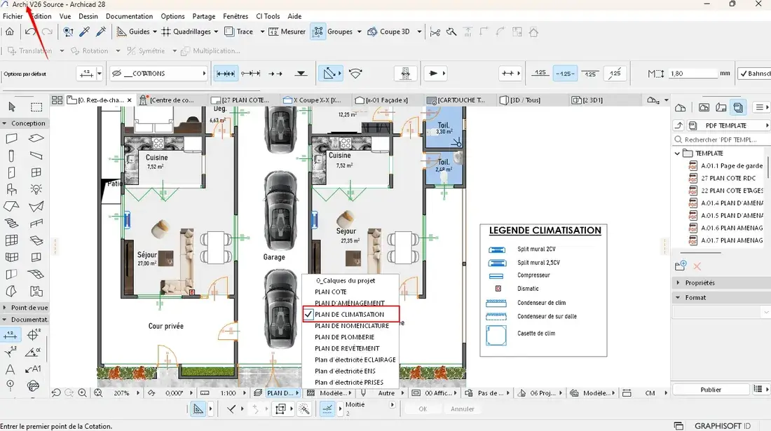 Capture ARCHICAD du plan de climatisation du template