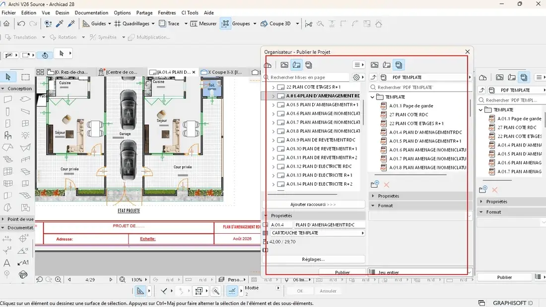 Capture ARCHICAD de la mise en page du template